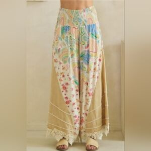 #1452 Oli & Hali Boho Cottage Patchwork Lace Hem Pants